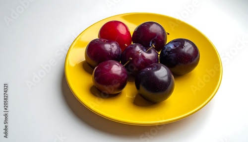 Juicy plums on plate