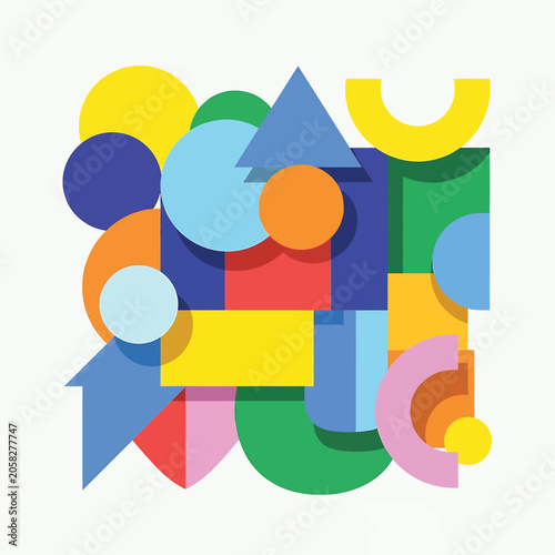 Colorful geometric shapes in composition.