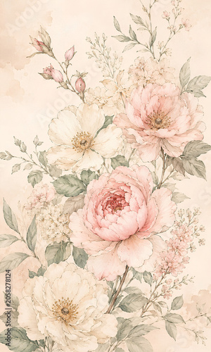 Minimal Watercolor Botanical Flowers in Cream Blush and Sage Green