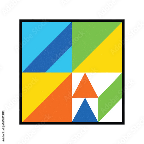 Colorful geometric shapes in square.