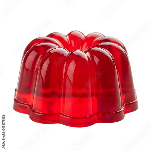 Red gelatin dessert in a fluted mold isolated on transparent background