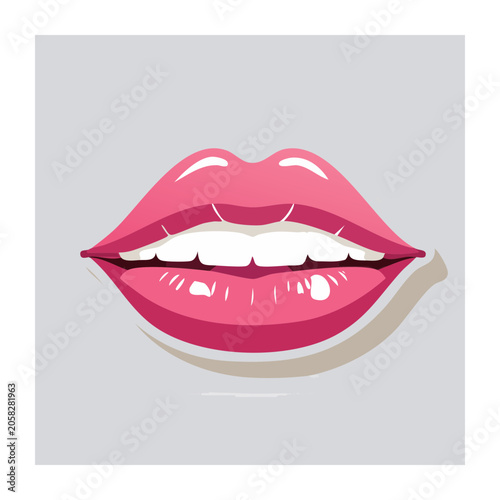 Pink lips with teeth in flat design style