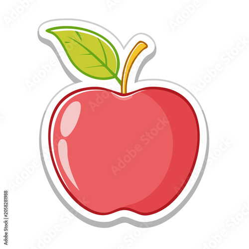 Red Apple Icon with Green Leaf on Transparent Background