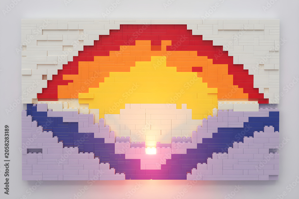 Naklejka premium Abstract LEGO mosaic made of small pieces with pixel art look and smooth vibrant color transitions