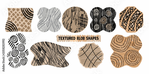 Valokuva Textured blob shapes vector collection with organic and abstract designs