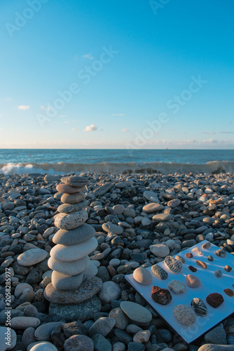 Photography Various colorful pebbles and sea stones collected from the beach organized on a