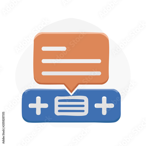 Flat icon of speech bubble and battery with plus signs