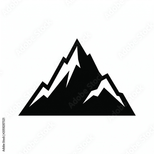 Single black silhouette vector icon of a mountain peak, isolated on pure white background, bold solid shape, clean edges, easy to isolate