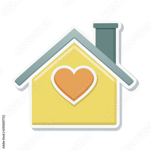 Yellow house with heart icon on transparent background