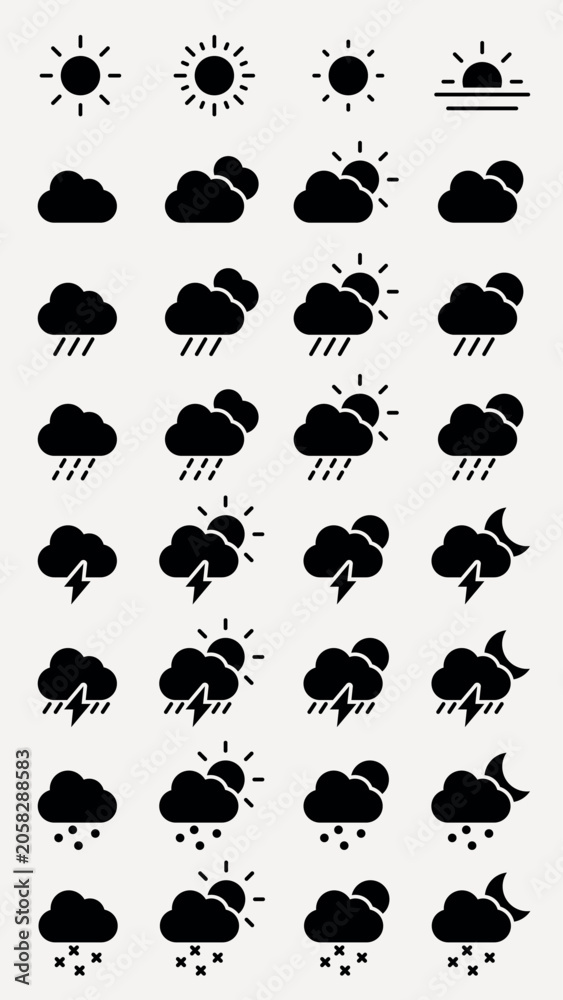 Fototapeta premium Weather icons for forecast applications vector set