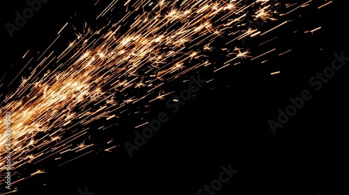 Sparkling particles on black background.