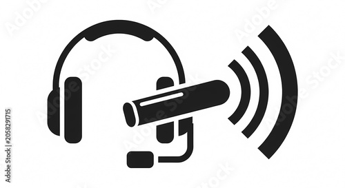 Podcast Microphone and Headphones Icon Symbol.
