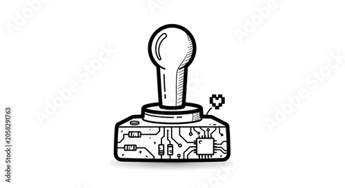 Retro Joystick with Circuit Board Base and Heart Icon.