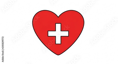 Red Heart with White Cross Symbol for Health and Care.