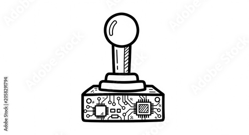 Retro Joystick with Circuit Board Base Hand Drawn Illustration.