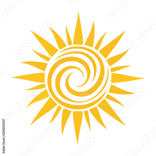 Flat design yellow sun icon with rays