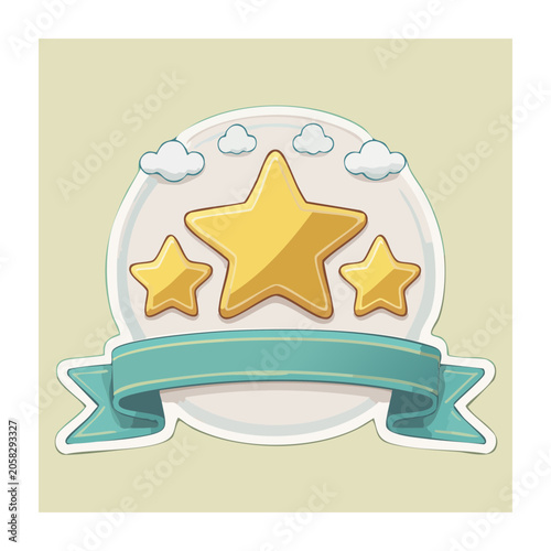 Gold Star Badge with Banner and Clouds Illustration