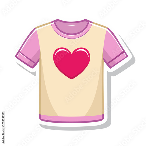 Pink and beige t-shirt with red heart illustration