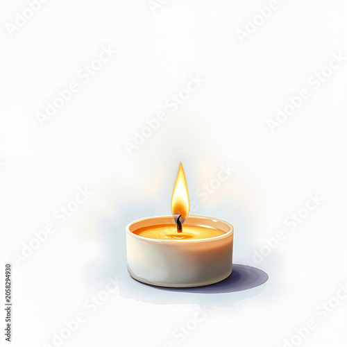 A candle flickering softly in a serene atmosphere, minimalistic background with copy space