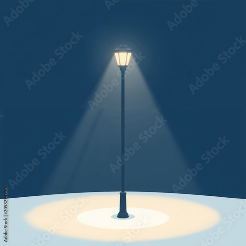 Street lamp illuminating a circular area in a dark environment, concept design