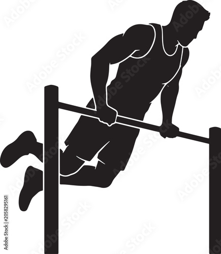 Fotografija Man Performing Dip Exercise on Parallel Bars, Fitness Silhouette Vector, Athleti