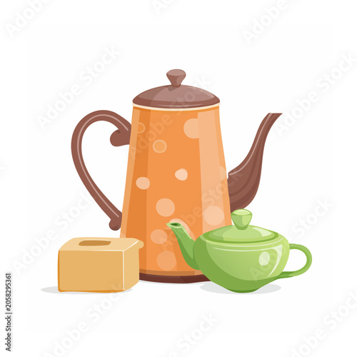 Flat Design Illustration of Teapot and Bread Loaf