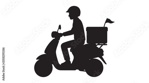 Tableau sur toile Motorcycle Delivery Rider With Cargo Box Black Silhouette