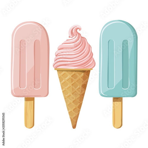 Pink and Blue Ice Cream Treats Illustration