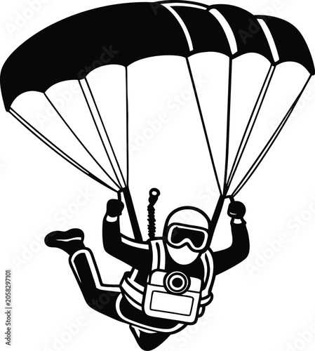 Skydiver With Gopro Camera Silhouette Vector