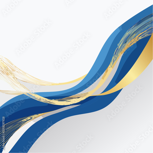 Abstract Blue and Gold Wavy Lines Background