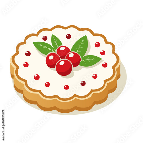 Christmas cookie with white icing and red berries