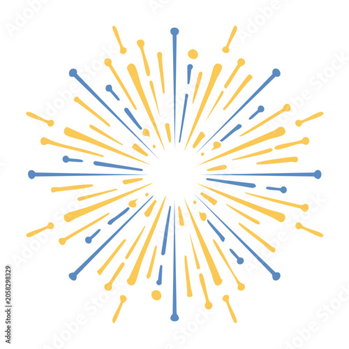 Flat design sunburst with yellow and blue rays