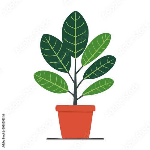 Flat design vector of a green plant in a red pot