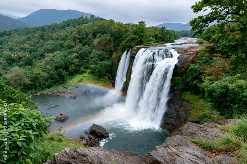 Fototapeta premium Athirappilly Falls in Kerala India with rainbow