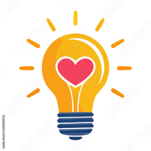 Yellow lightbulb with red heart design