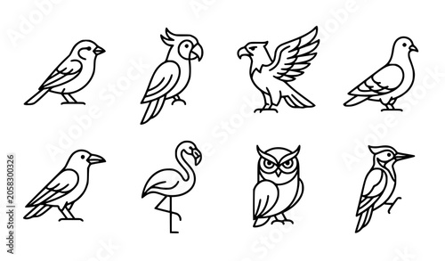 Tableau sur toile Elegant minimalist bird icons featuring common and exotic species in clean line