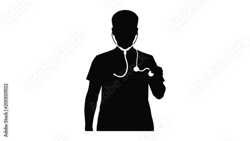 Foto Physician silhouette appears in a diagnostic pose while wearing a stethoscope around their neck