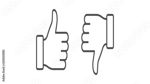 Konstfotografi Thumbs up and thumbs down icons represent opposing feedback options on a clean white background