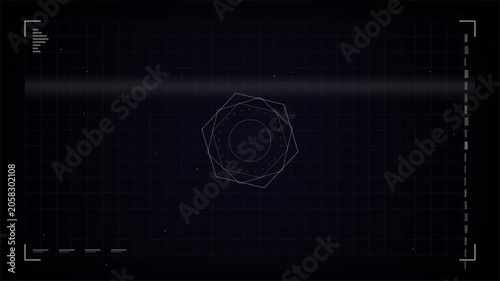 Futuristic cyber HUD interface with rotating geometric shapes and digital data elements, high tech motion graphic overlay 4k video