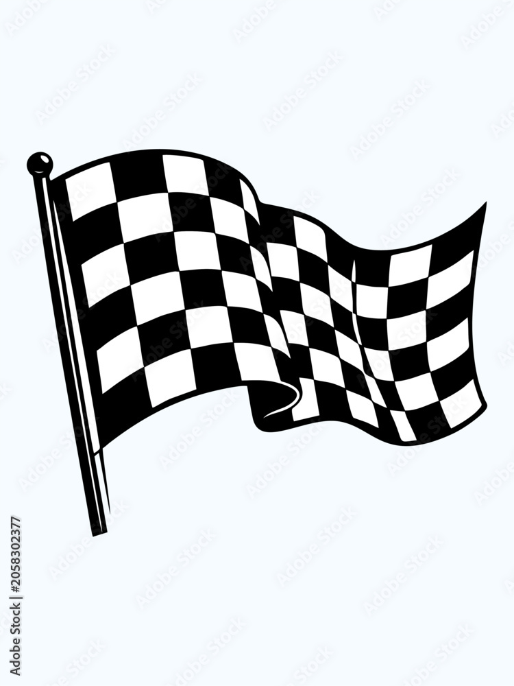 Naklejka premium A black and white checkered racing flag flies from a pole.