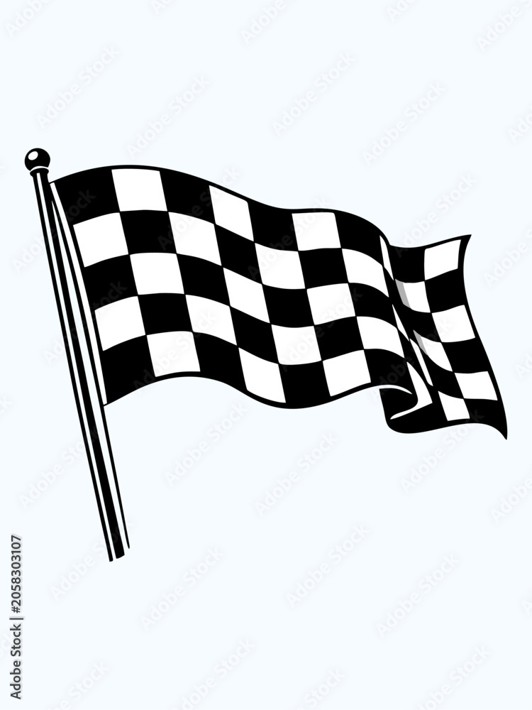 Naklejka premium A black and white checkered racing flag flies from a pole.
