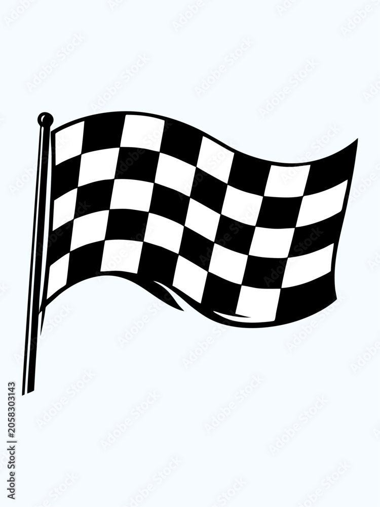 Naklejka premium A black and white checkered racing flag flies from a pole.