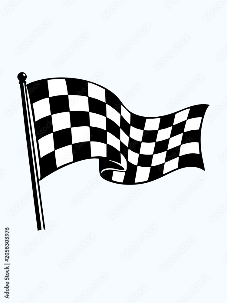 Naklejka premium A black and white checkered racing flag flies from a pole.