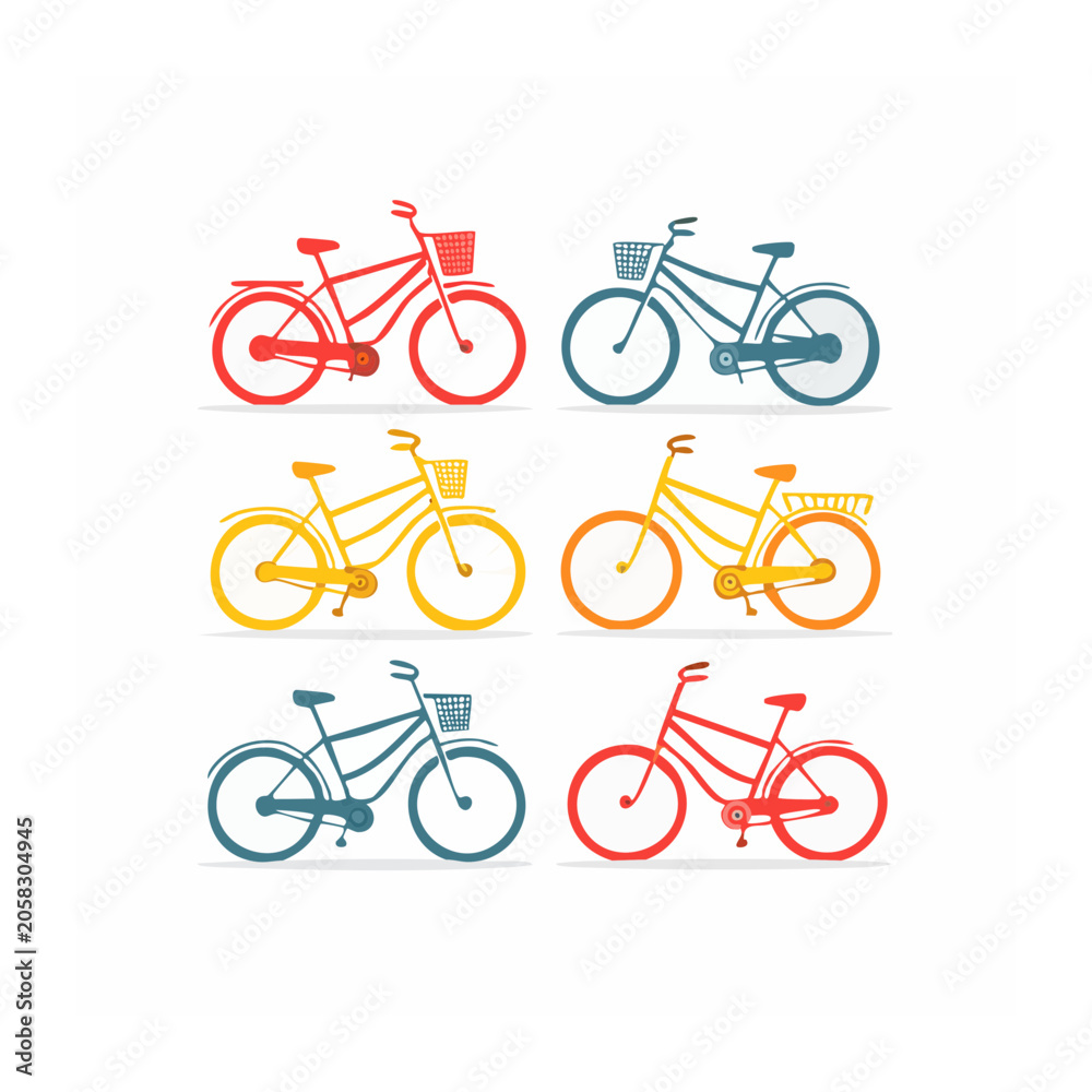 Fototapeta premium Colorful flat design bicycles illustration