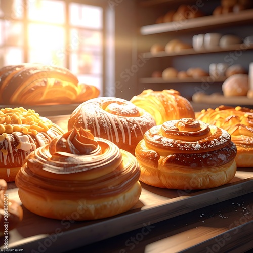 A warm display of assorted sweet pastries on a tray