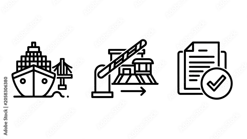 Fototapeta premium Logistics and supply chain management operations icons with logistics management shipping transport verification documentation delivery distribution transportation warehouse operations