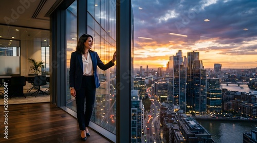 Executive Woman with City View at Sunset