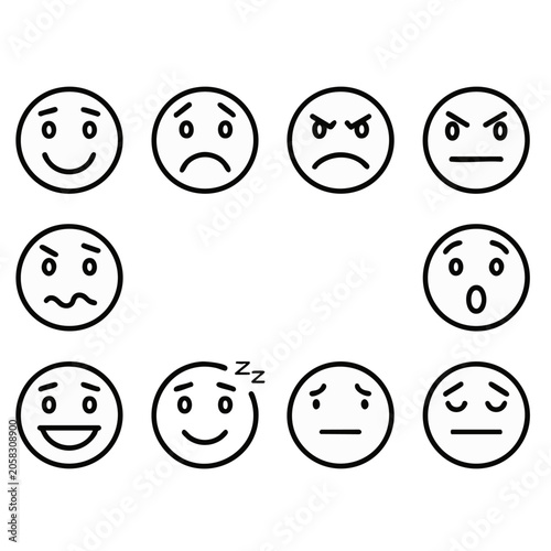 Minimalist facial expression vector icon set