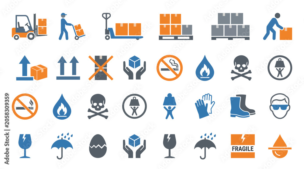 Fototapeta premium Infographic icon pack with warehouse handling instructions