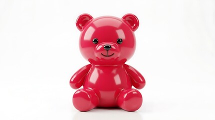 Shiny red glossy teddy bear figurine isolated on white background studio photograph